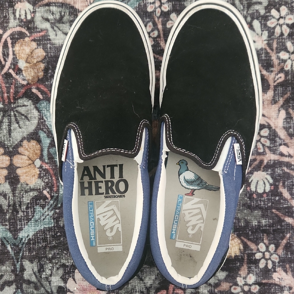 Vans X Pro Anti Hero Chris Pfanner Black and Blue Slip-On Shoes Size 11